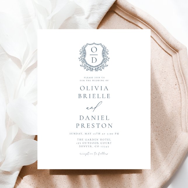 Budget Dusty Blue Crest Monogram Mariage Photo (Créateur téléchargé)