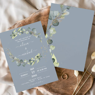 Budget Dusty Blue Eucalyptus Invitations de mariag