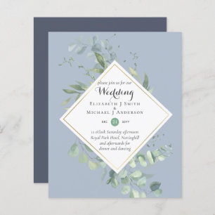 Budget Dusty Blue Eucalyptus Mariage Invite