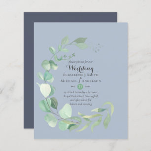 Budget Dusty Blue Eucalyptus Mariage Invite