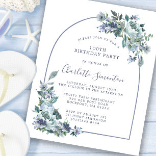 Budget Dusty Blue Floral 100e Invitation anniversa