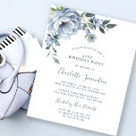 Budget Dusty Blue Floral 21e anniversaire Invitati<br><div class="desc">Une pivoine bleue poussiéreuse et des fleurs sauvages décorent une jolie invitation à l'anniversaire. La calligraphie moderne ajoute au Boho Vibe.</div>