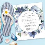 Budget Dusty Blue Floral 30e anniversaire Invitati<br><div class="desc">Des pivoines bleues ondulées forment un cadre rond autour des détails de votre fête d'anniversaire sur cette élégante invitation budgétaire.</div>