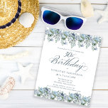 Budget Dusty Blue Floral 30e anniversaire Invitati<br><div class="desc">Des fleurs bleues et poussiéreuses créent des bordures haut et bas sur cette élégante invitation à l'anniversaire. La calligraphie de script classique apporte une touche de beauté. Cet article fait partie de la collection florale Dusty Blue.</div>