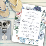 Budget Dusty Blue Floral 30e anniversaire Invitati<br><div class="desc">Roses et fleurs sauvages bleus et poussiéreux décorent une jolie invitation à l'anniversaire. La calligraphie moderne ajoute au Boho Vibe.</div>