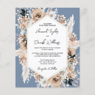 Budget Dusty Blue Floral Boho Faire-part de mariag