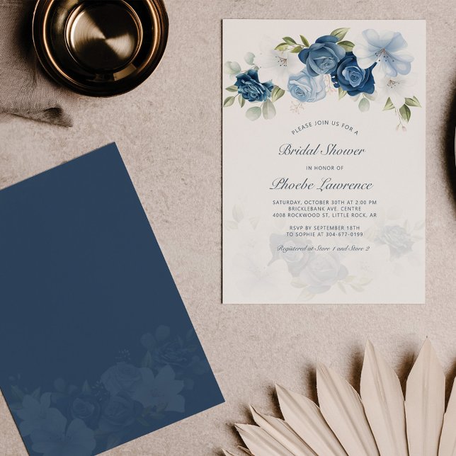 Budget Dusty Blue Floral Bridal Shower Invitation (Créateur téléchargé)