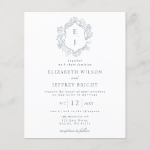 Budget Dusty Blue Floral Crest Monogramme Invitati