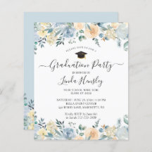 Budget Dusty Blue Floral Graduation Party Invitati