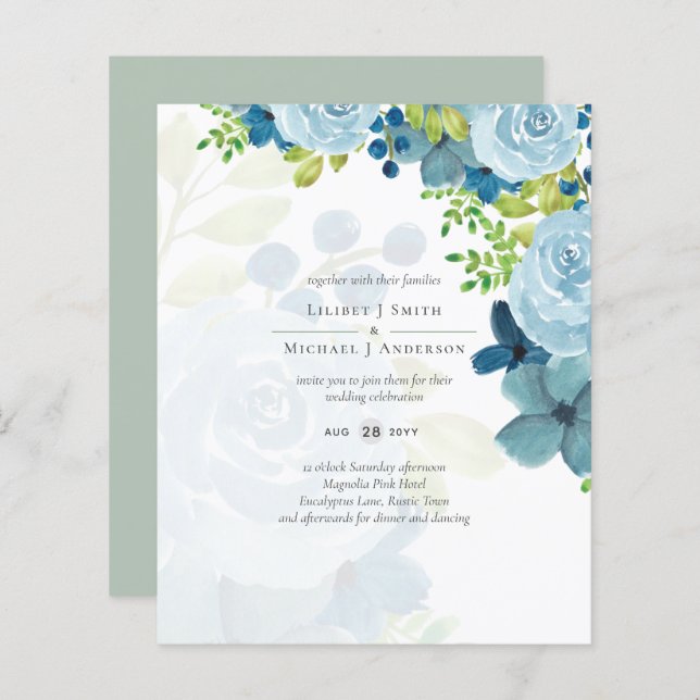 Budget Dusty Blue Floral Mariage (Devant / Derrière)