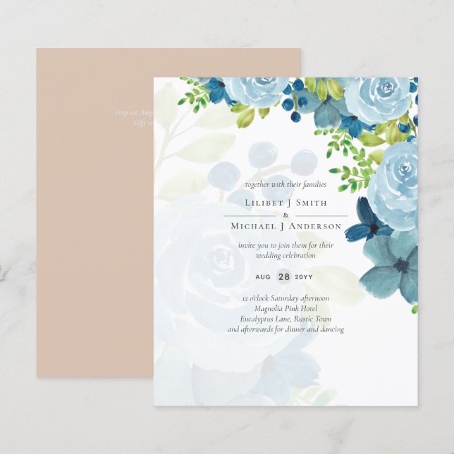 Budget Dusty Blue Floral Mariage (Devant / Derrière)