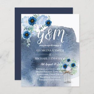 BUDGET Dusty Blue Floral Mariage Invitation