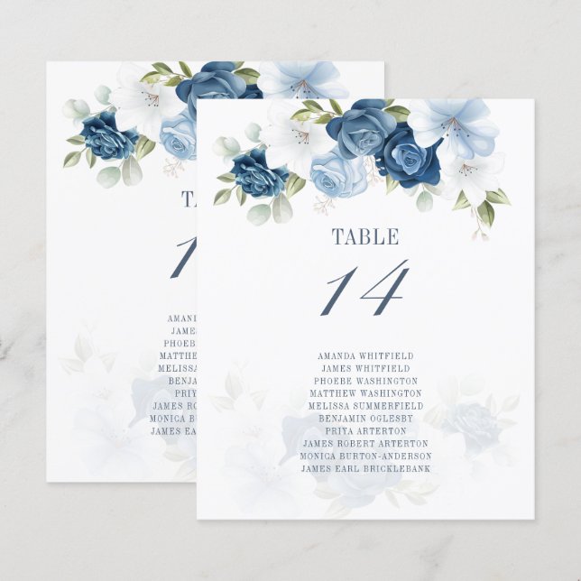 Budget Dusty Blue Floral Numéro de table et siège (Devant / Derrière)