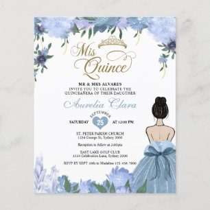 BUDGET Dusty Blue Floral Princess Quinceañera