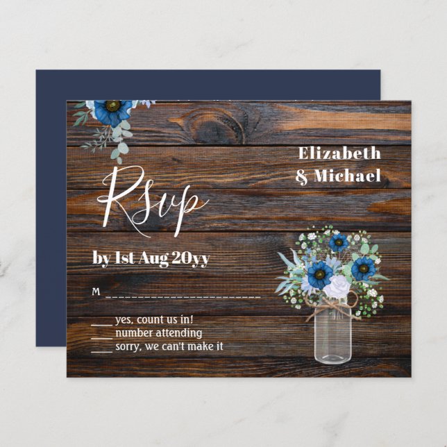 BUDGET Dusty Blue Floral RSVP Rustique Mariage (Devant / Derrière)
