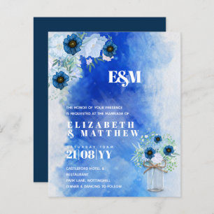 BUDGET Dusty Blue Floral Wedding Invite