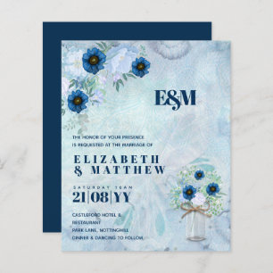 BUDGET Dusty Blue Floral Wedding Invite