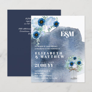 BUDGET Dusty Blue Floral Wedding Invite