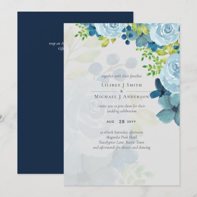 Budget Dusty Blue Flowers Sage Mariage (Devant / Derrière)