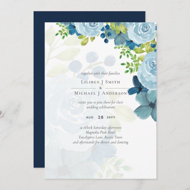 Budget Dusty Blue Flowers Sage Mariage (Devant / Derrière)