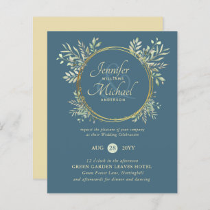 BUDGET Dusty Blue Gold Greenery Mariage Inviter