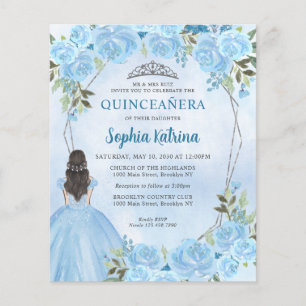 Budget Dusty Blue Grey Floral Princess Quinceañera