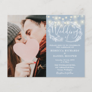 Budget Dusty Blue Lights Photo Wedding Invitation