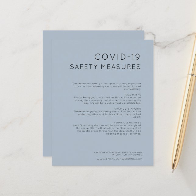 Budget Dusty Blue Mariage COVID Mesures de sécurit (Devant/Arrière en situation)