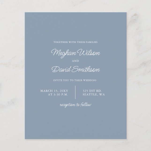 Budget Dusty Blue Moderne Faire-part de mariage (Devant)