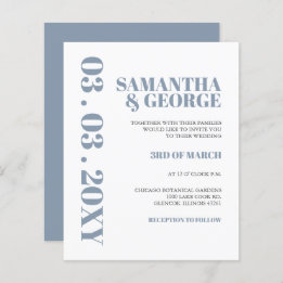 Budget Dusty Blue Moderne Faire-part de mariage