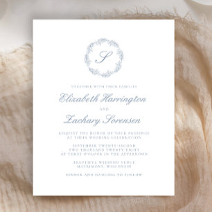 Budget Dusty Blue Monogram Wreath Script Mariage