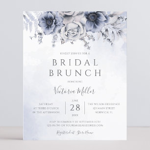 Budget Dusty Blue Navy Floral Bridal Brunch Invita