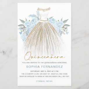 Budget Dusty Blue or robe Quinceañera Invitation