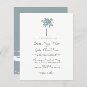 Budget Dusty Blue Palm Tree Invitations de mariage