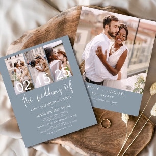 Budget Dusty Blue Photo Faire-part de mariage