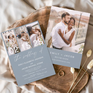 Budget Dusty Blue Photo Faire-part de mariage