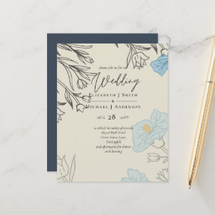 BUDGET Dusty Blue Poppy Magnolia Mariage Invitatio