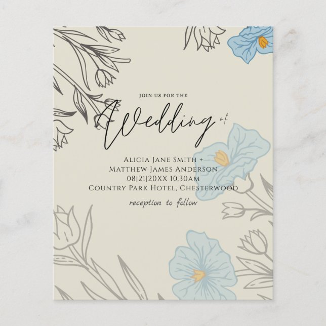 BUDGET Dusty Blue Poppy Magnolia Mariage Invitatio (Devant)