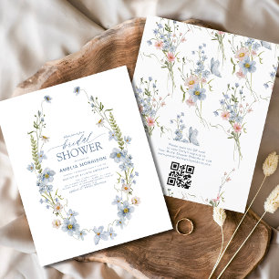 Budget Dusty Blue QR Code Bridal Shower Invitation