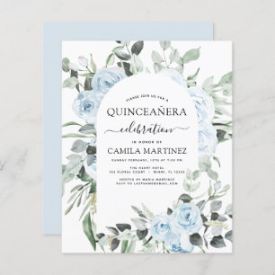 Budget Dusty Blue Quinceañera Floral Invitation