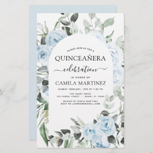 Budget Dusty Blue Quinceañera Floral Invitation