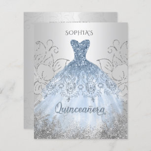 Budget Dusty Blue robe Quinceañera Invitation