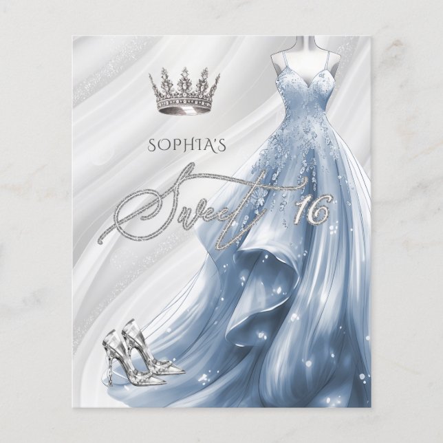 Budget Dusty Blue Robe Sweet 16 Invitation (Devant)