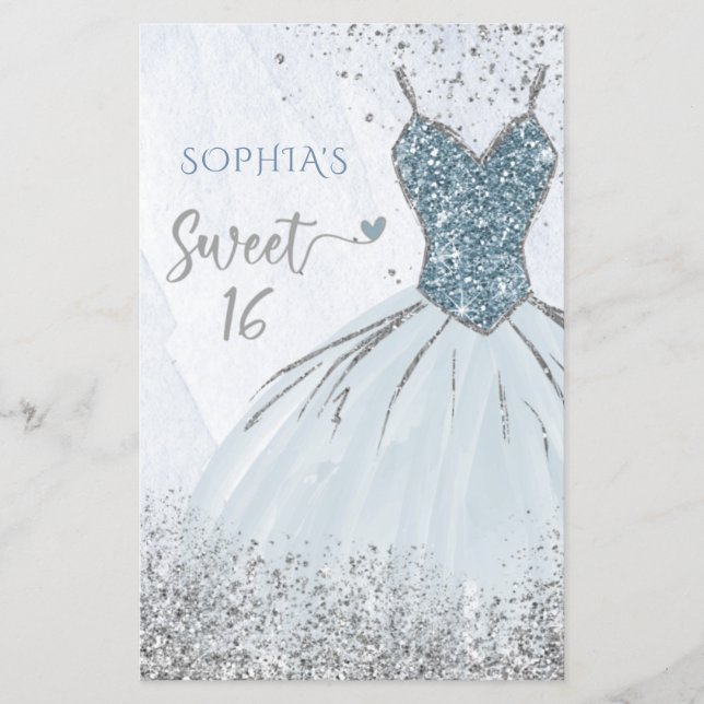 Budget Dusty Blue Robe Sweet 16 Invitation (Devant)