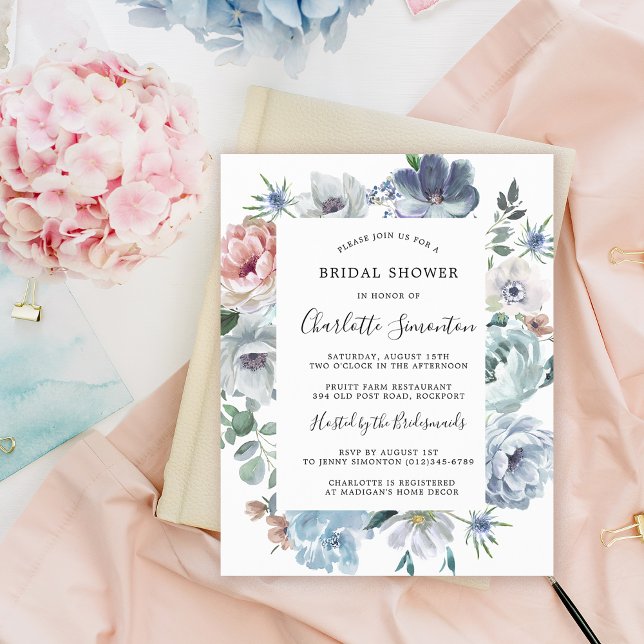 Budget Dusty Blue Rose Fête des mariées Floral Inv (Créateur téléchargé)