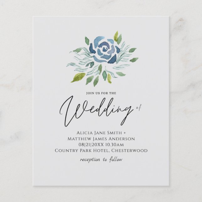 Budget Dusty Blue Sage Green Floral Wedding Invita (Devant)
