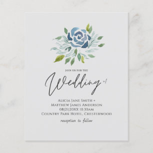 Budget Dusty Blue Sage Green Floral Wedding Invita