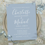 Budget Dusty Blue Script Faire-part de mariage<br><div class="desc">Doté de noms de style signature,  cet élégant faire-part de mariage bleu poussiéreux à budget peut être personnalisé avec vos informations en lettrage chic. Conçu par Thisisnotme©</div>