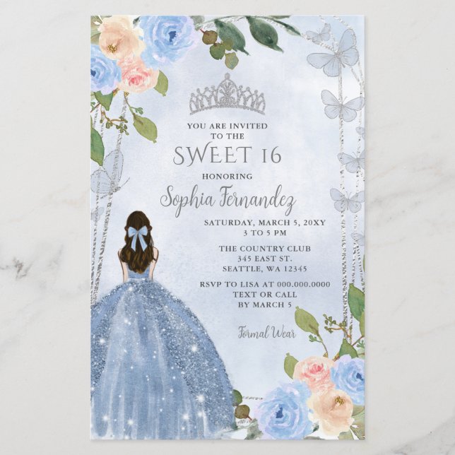 Budget Dusty Blue Silver Floral Princess Sweet 16 (Devant)