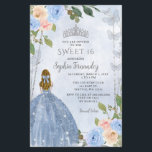 Budget Dusty Blue Silver Floral Princess Sweet 16<br><div class="desc">Budget Élégant Dusty Bleu Argent Floral Princesse Papillons doux 16 Invitation</div>